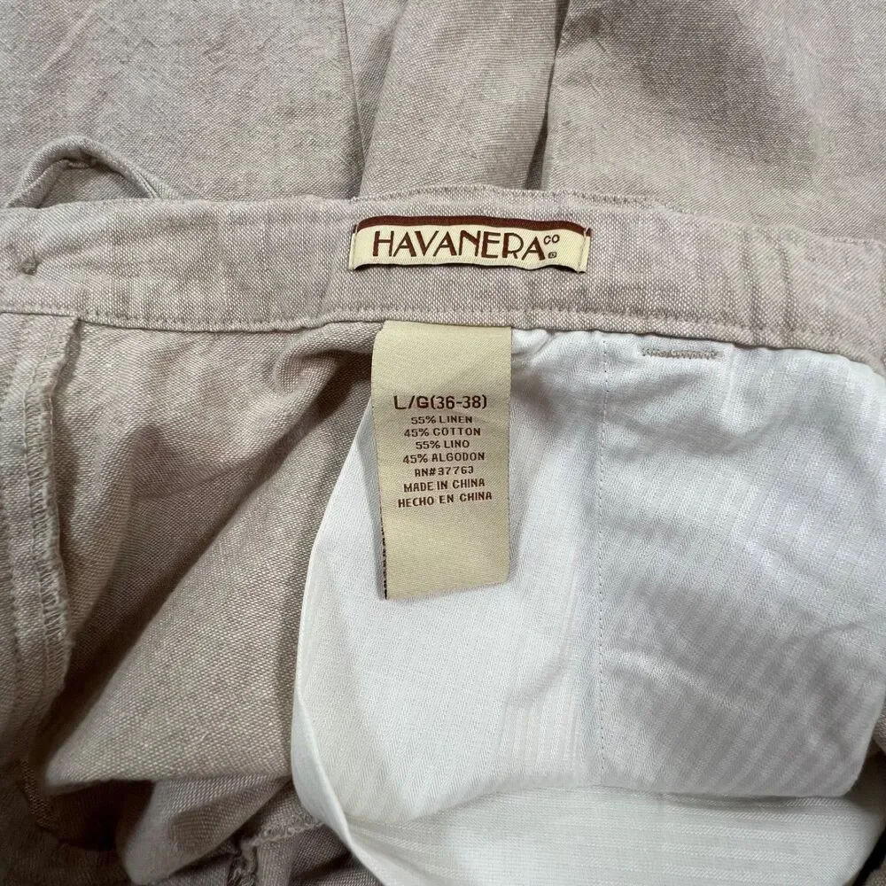 Havanera Co. Men's Linen Cotton Blend Drawstring Summer Pants - Size L (36-38)